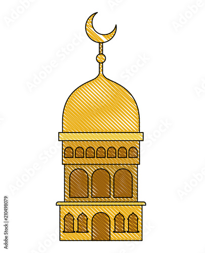 arabic castle tower with moon vector illustration design