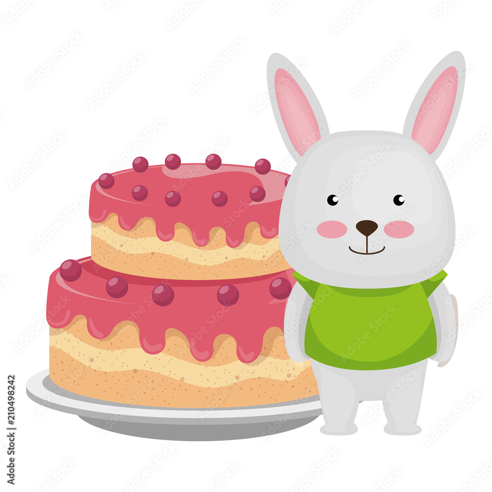 Obraz premium cute rabbit with sweet cake character icon vector illustration design