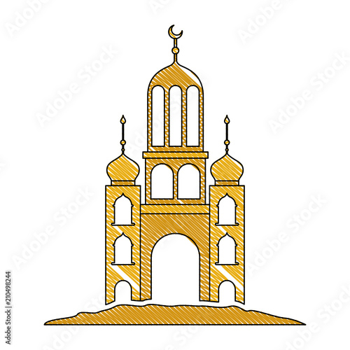 arabic castle tower with moon vector illustration design