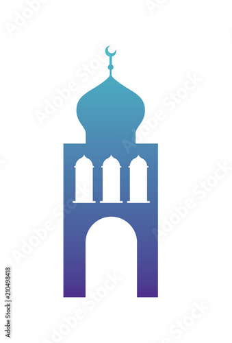 arabic castle tower with moon vector illustration design