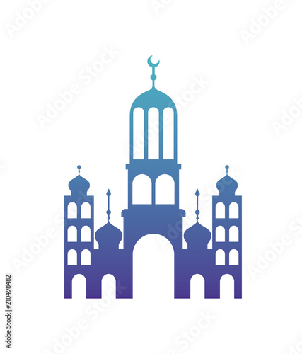 arabic castle tower with moon vector illustration design