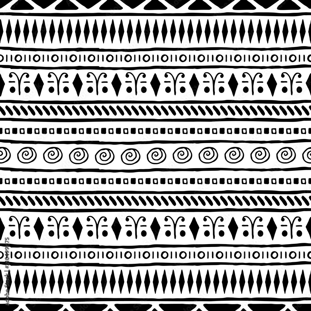 Hand drawn seamless tribal pattern. Abstract ethnic seamless pattern. Hand drawn seamless tribal pattern. Abstract ethnic seamless pattern.