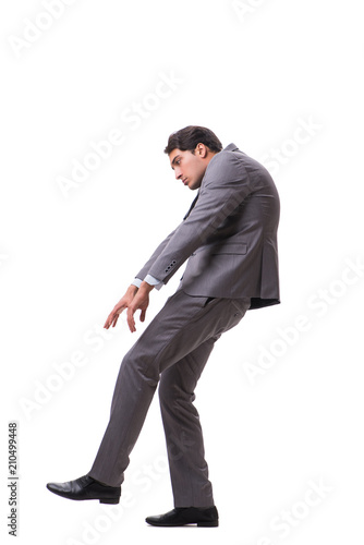 Young puppet businessman isolated on white background