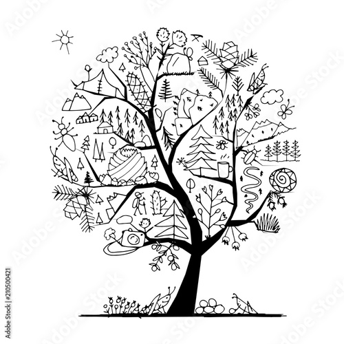 Wild field, tree concept for your design