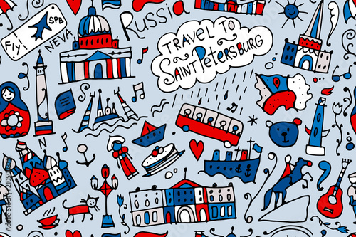 Travel to Saint Petersburg, seamless pattern for your design