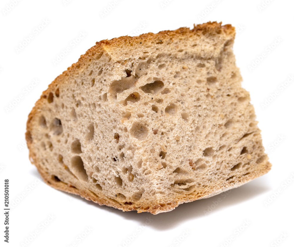 slice of rye porous bread close-up on white background slice of rye porous bread close-up on white background