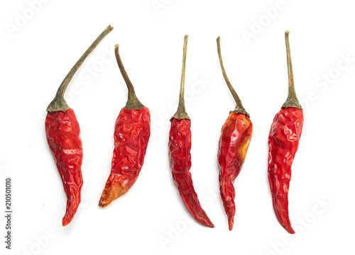 dry red chili pepper on white background