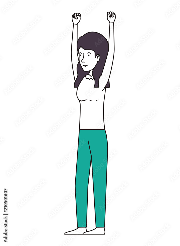 young woman celebrating with hands up character vector illustration design young woman celebrating with hands up character vector illustration design