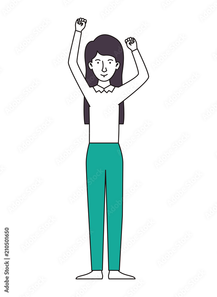 young woman celebrating with hands up character vector illustration design young woman celebrating with hands up character vector illustration design
