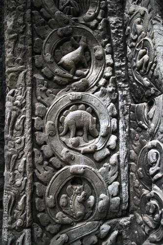 Dinosaur on Ancient Cambodia Temple Ruin