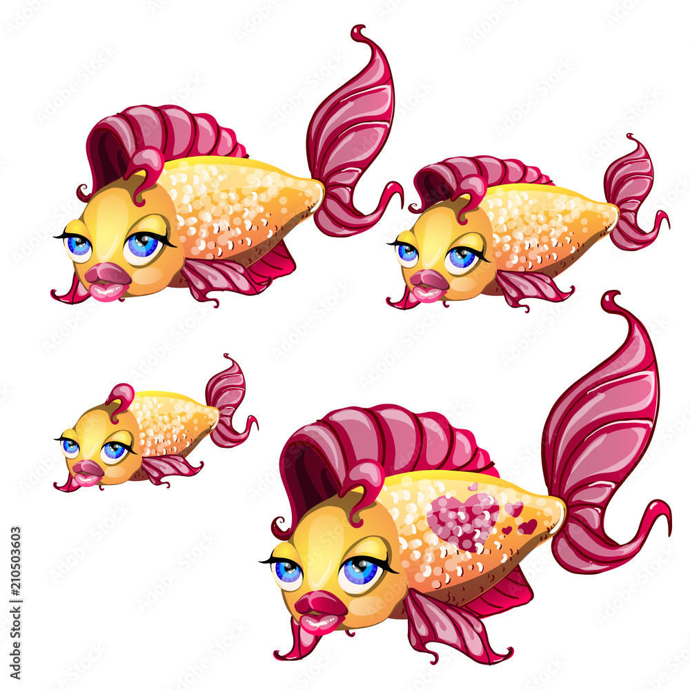 A set of cute fish with animated lips isolated on white background. Vector  cartoon close-up illustration. Stock Vector | Adobe Stock