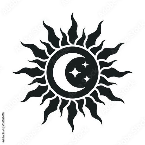 Sun and moon with stars logo.