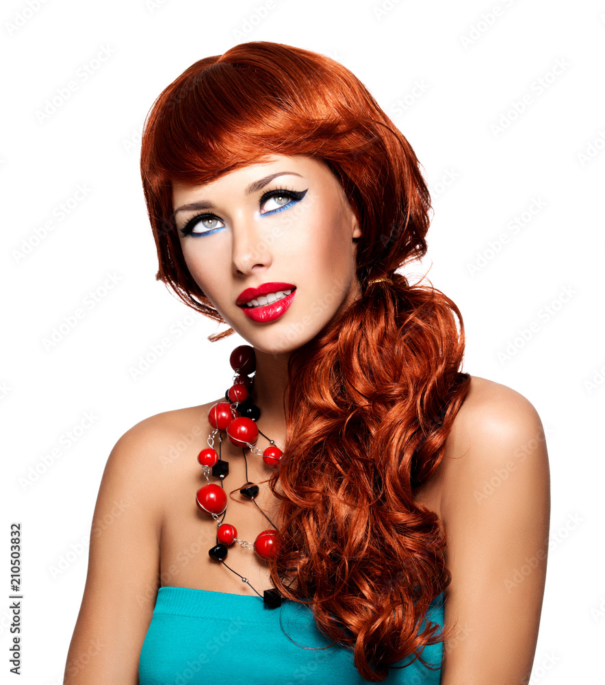 Fototapeta premium Beautiful sensual woman with long red hairs.