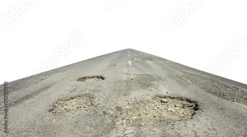 bad road cracked and damaged isolated