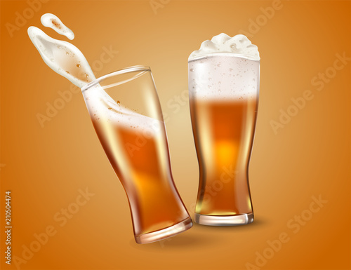 Glass cup with beer, ads soap beer attractive beer mockup in 3d template stock illustration photo