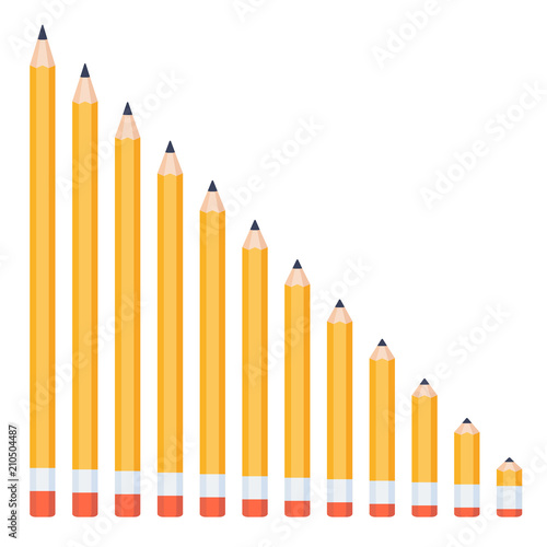 Pencils of different lengths, arranged in order of decreasing the length (linear) 