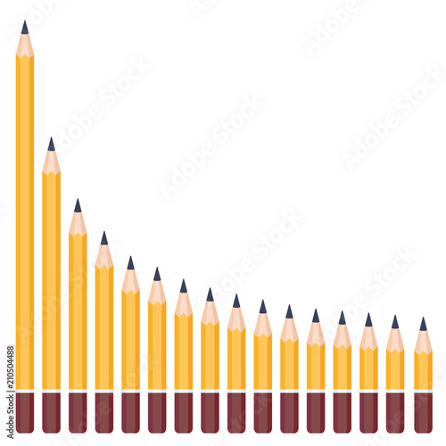 Pencils of different lengths, arranged in order of decreasing the length (hyperbolic) 