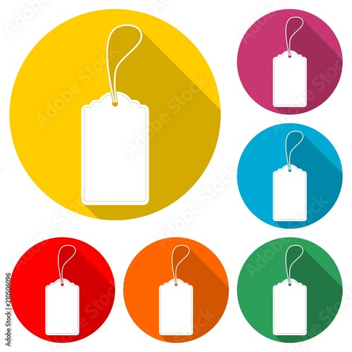 Blank price tag icon, color icon with long shadow