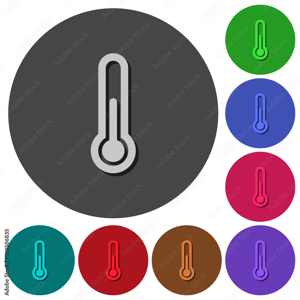 Thermometer icons with shadows on round backgrounds Thermometer icons with shadows on round backgrounds