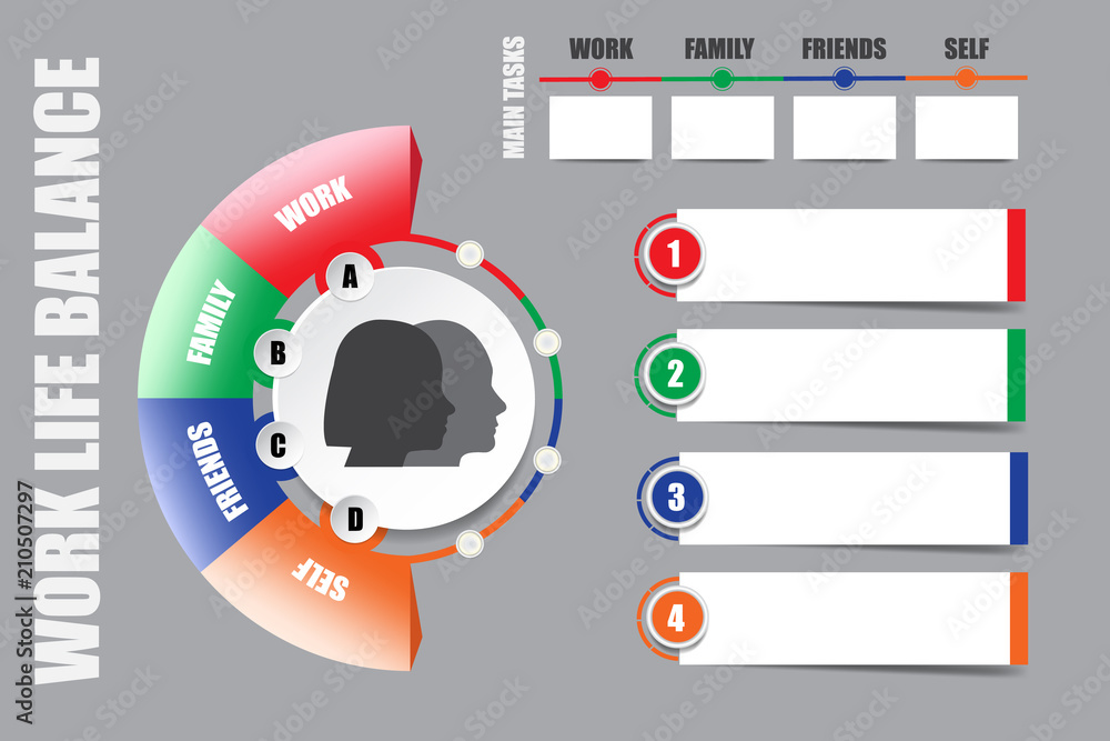 Modern infographic labels as a note sheet for work life balance. Ready ...