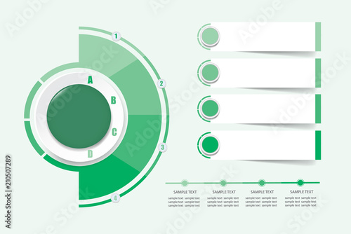 Modern infographic labels as a circle and semicircle in green color around