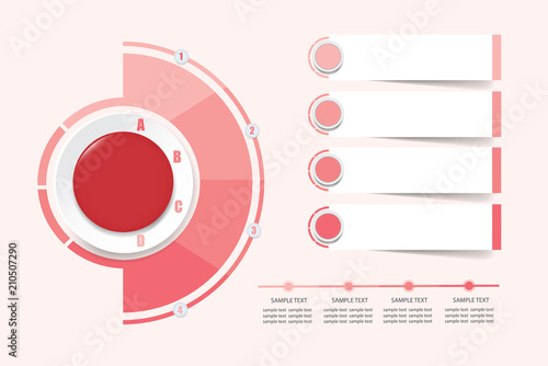 Modern infographic labels as a circle and semicircle in red color around