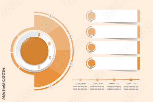 Modern infographic labels as a circle and semicircle in yellow color around