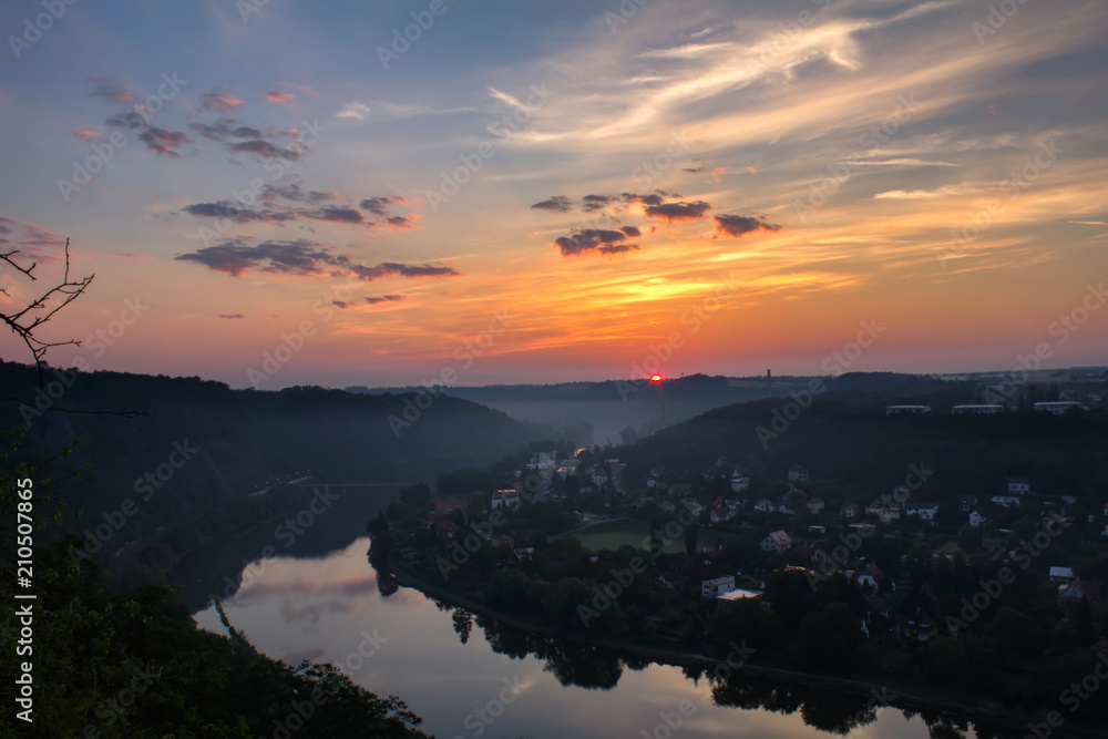 Vltava meander in sunrise, horseshoe in Czech republic