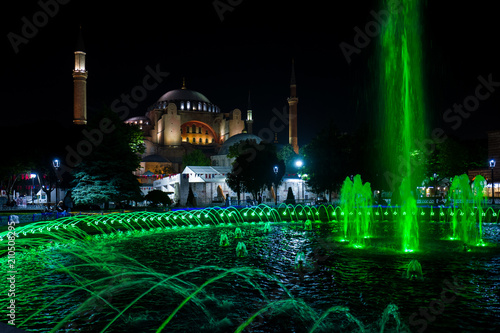 Fountain and Hagia Sofia in Istanbul, Turkey. photo