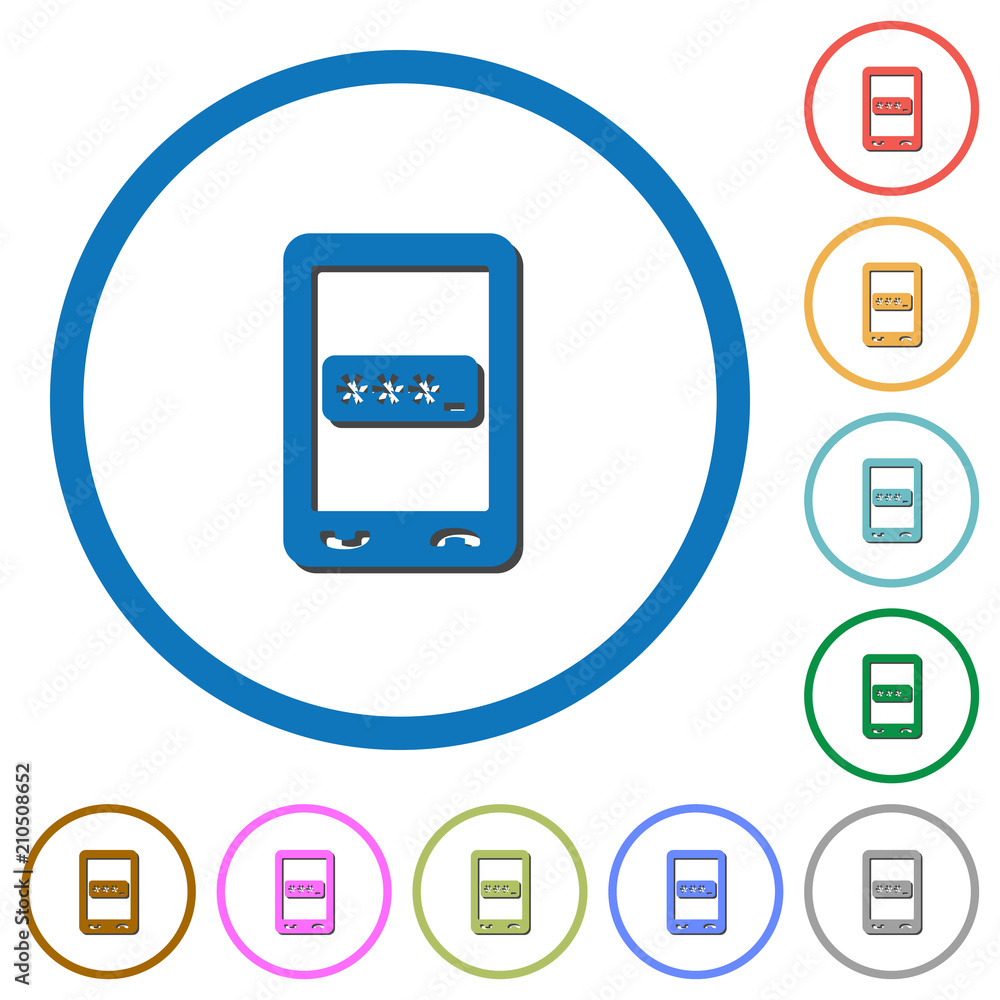 Mobile pin code icons with shadows and outlines Mobile pin code icons with shadows and outlines