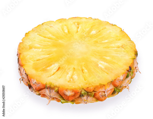 Slice pineapple isolated on white with clipping path
