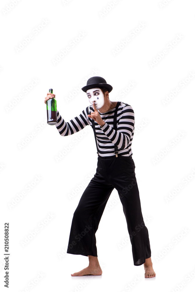 Mime drinking wine isolated on white background Mime drinking wine isolated on white background