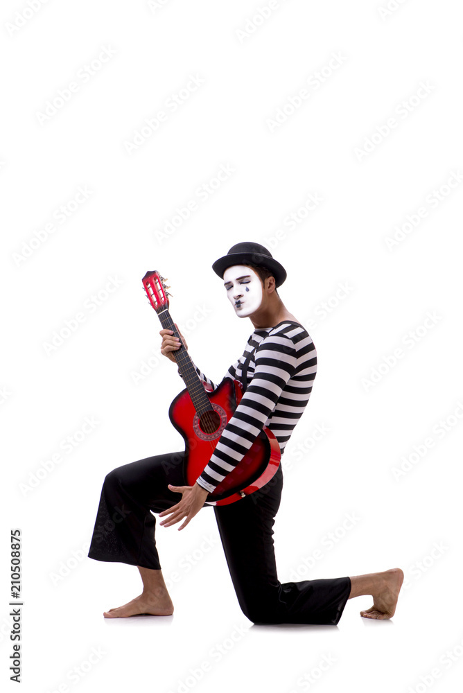 Fototapeta premium Mime playing guitar isolated on white