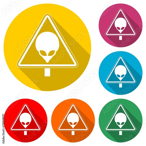 Ufo danger icon, color icon with long shadow