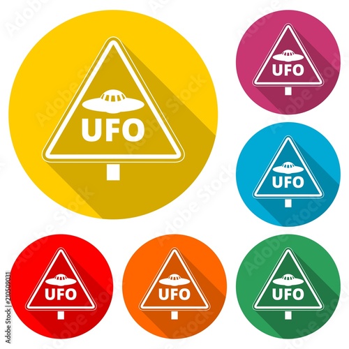 Ufo danger icon, color icon with long shadow
