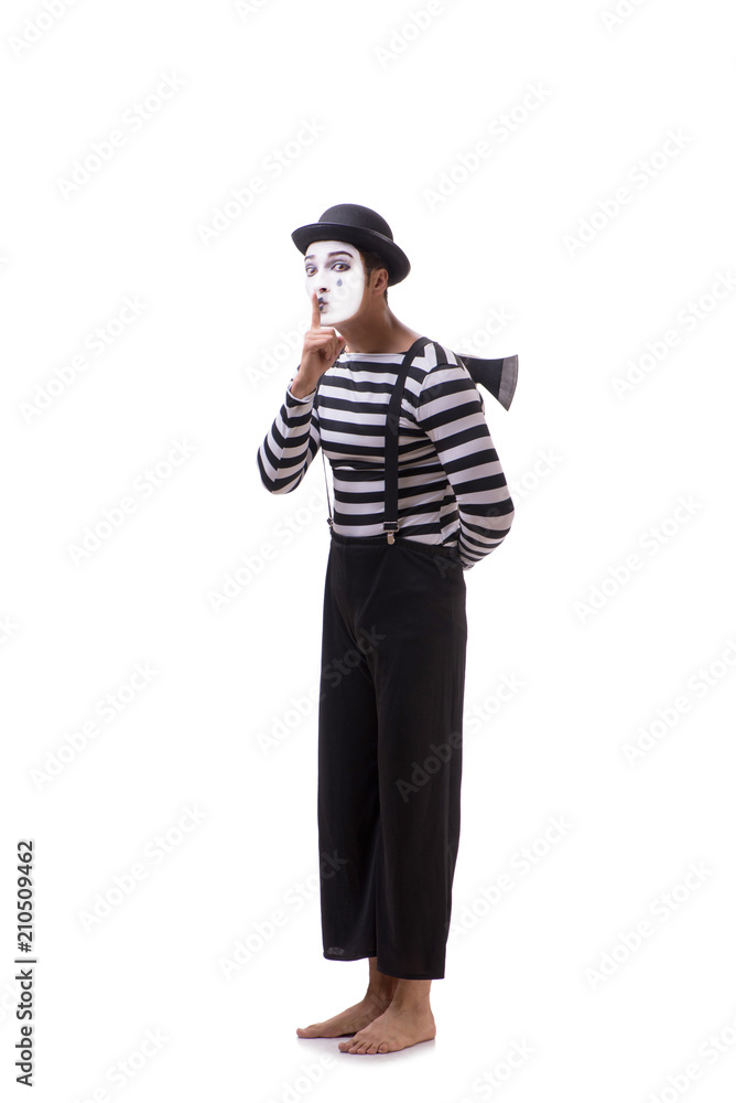 Mime with axe isolated on white background