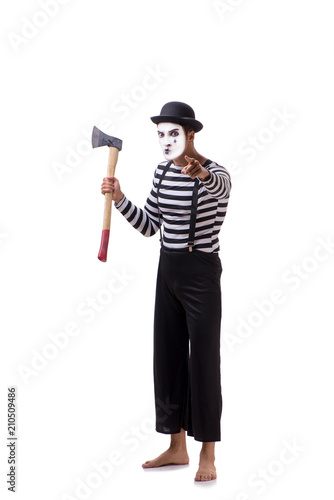 Mime with axe isolated on white background