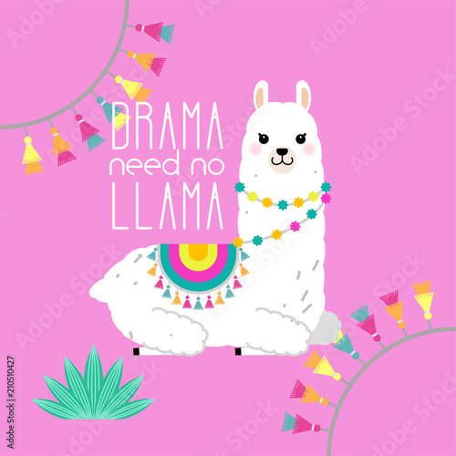 Cute llama and alpaca illustration for nursery design, poster, greeting, birthday card, baby shower design and party decor