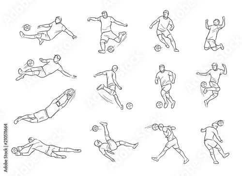 Soccer, Football Player, Movement, Sketch, Drawing, Vector and Illustration