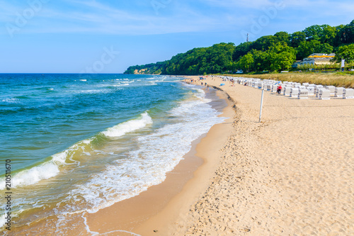 Sea waves on sandy beach in Goehren summer resort  Ruegen island  Baltic Sea  Germany