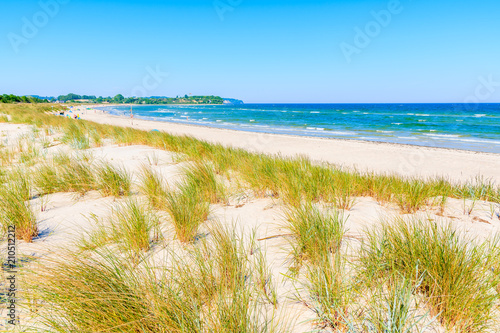 View of beach and sand dunes in Lobbe village, Ruegen island, Baltic Sea, Germany