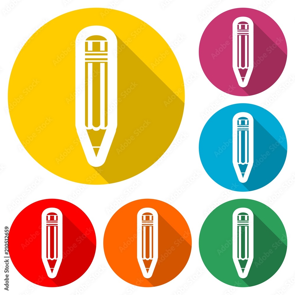 Pencil icon, color icon with long shadow Pencil icon, color icon with long shadow