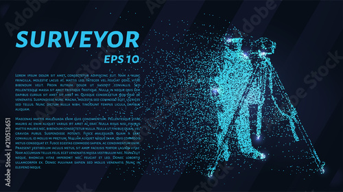 Surveyor of the particles. The silhouette of the surveyor consists of circles and points. Vector illustration.