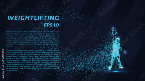 Exercise of the particles. The lifter consists of circles and points. Vector illustration.