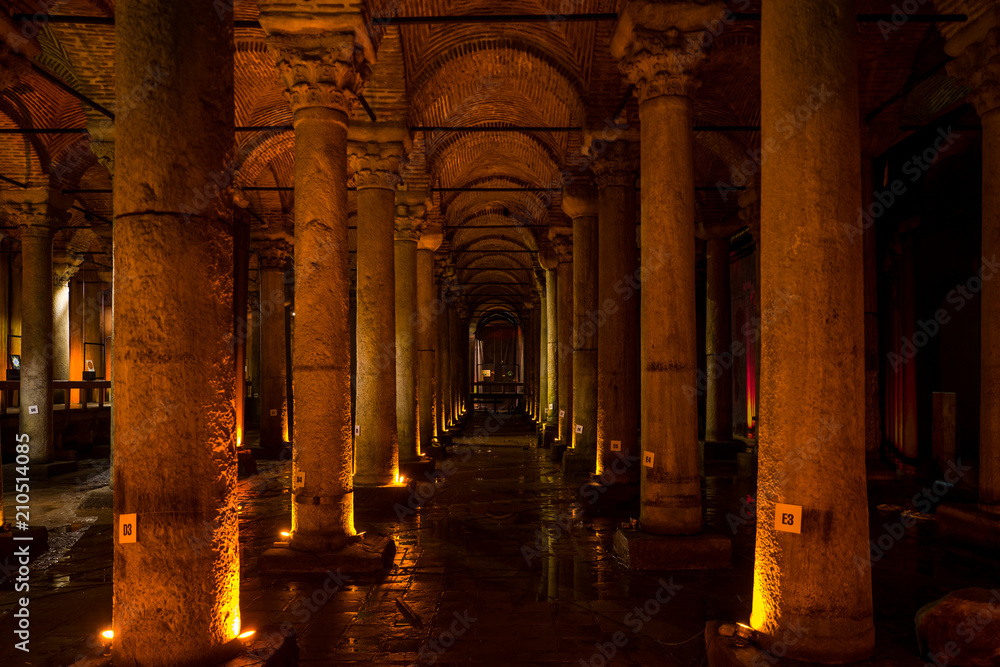 The Basilica Cistern Sunken Palace in Istanbul, Turkey.
