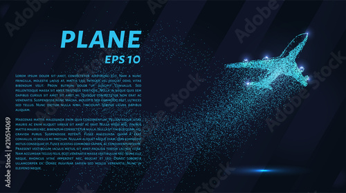 The plane of the particles. The plane climbs and the wind it rips small pieces. Vector illustration