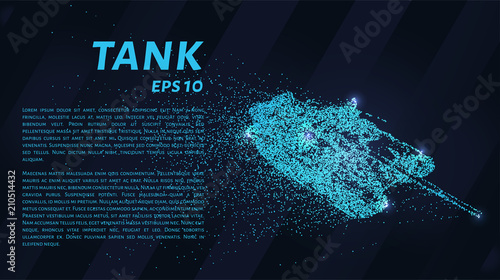 The tank of particles. The tank crumbles into small molecules. Vector illustration.