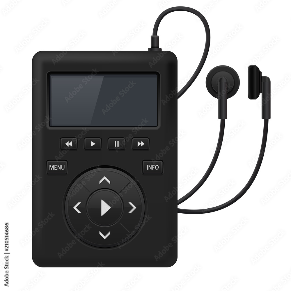 Audio player. Music device with headphones Audio player. Music device with headphones