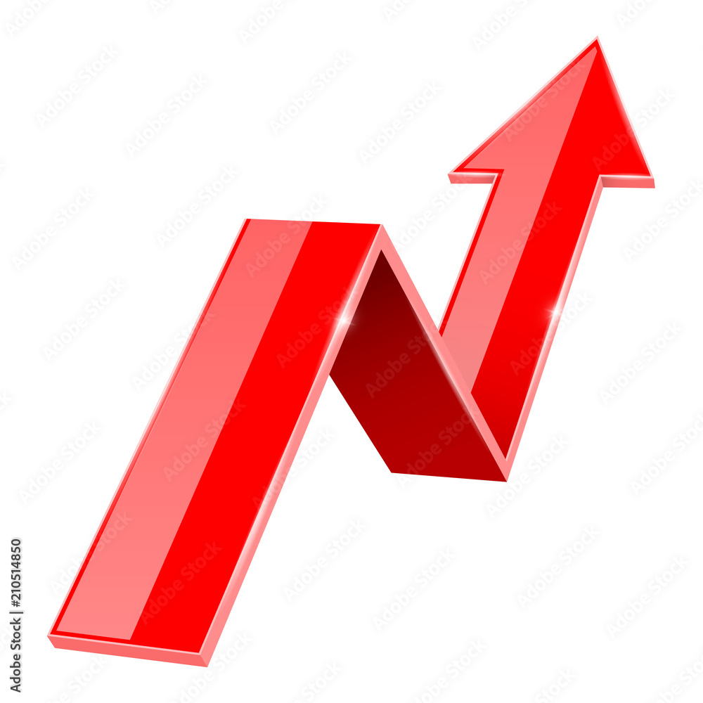 Red 3d up arrow. Financial graph Red 3d up arrow. Financial graph