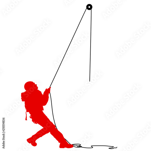 Silhouette craftsman pulling rope on white background